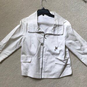 Neiman Marcus Exclusive Zip White Jacket w/ Drawstrings